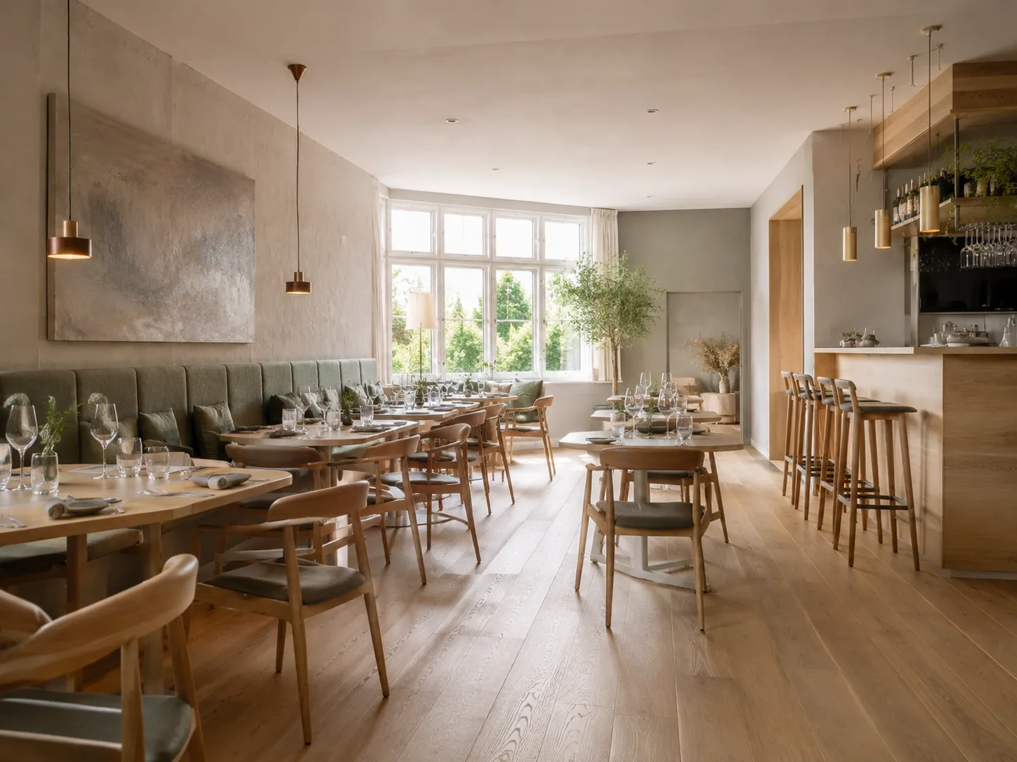Restaurantlokale med dækkede borde